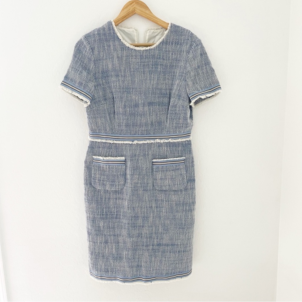 L.K. Bennett tweed pocket blue midi dress size 10